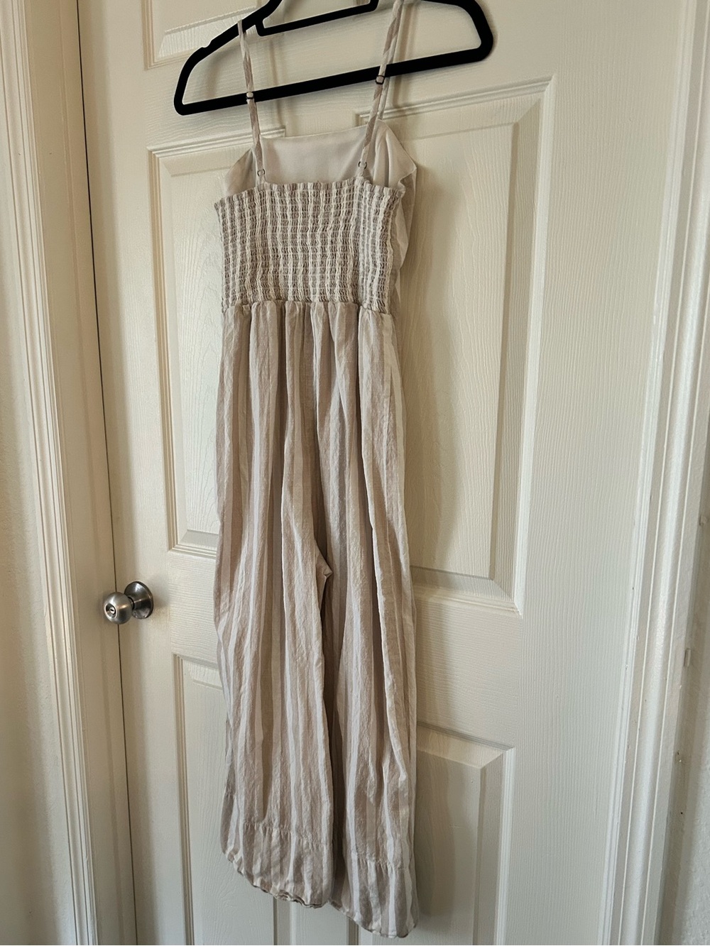 Japna Beige White Striped Linen Blend Wide Leg Jumpsuit - Size Medium - Picture 5 of 13